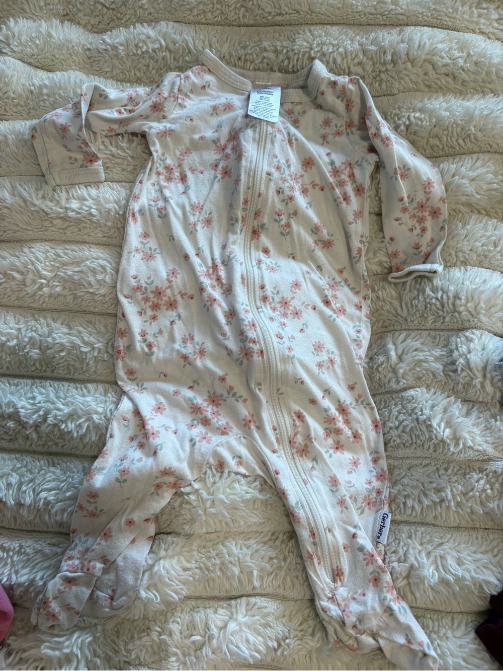 7/$30 Cream Floral Zip Front Baby One-Piece